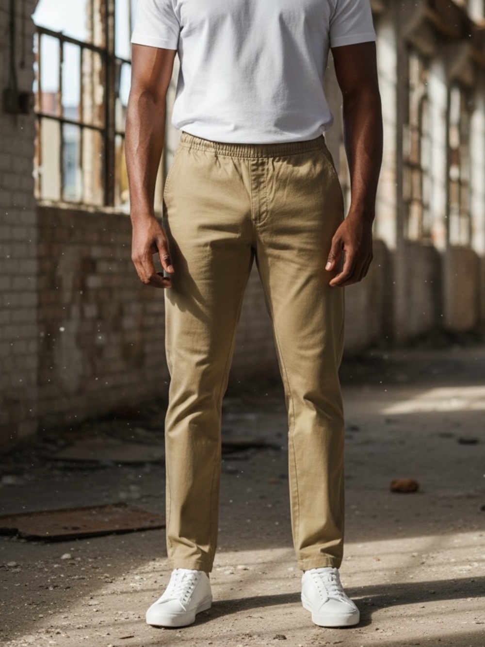Free Assembly Men's Khaki Casual Drawstring Pants - Classic Straight Fit